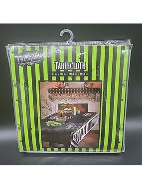 Beetlejuice Green & Black Striped Halloween Tablecloth